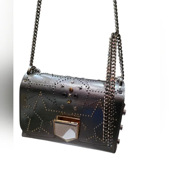 Jimmy Choo Lockett Petite Star Spazzolato Leather Silver Crossbody Bag - Picture 2 of 7